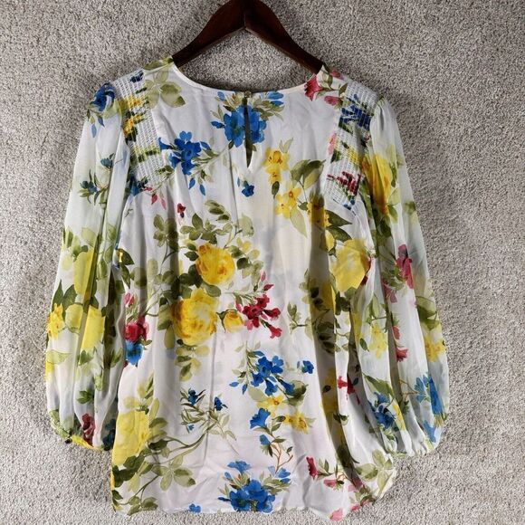 Calvin Klein Blouse NWT Size Medium White Multi Floral Chiffon Long Sleeve Top - Picture 13 of 13